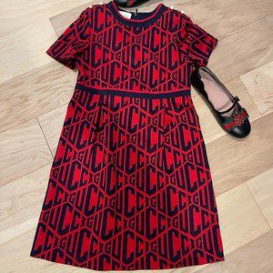 Authentic Gucci Game Girls Jersey Logo Dress (Navy Blue & Red) - Size 8